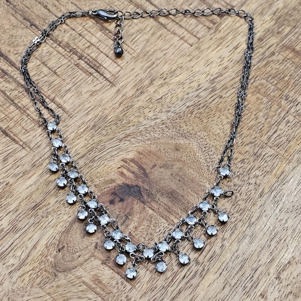 Iridescent rhinestone choker necklace